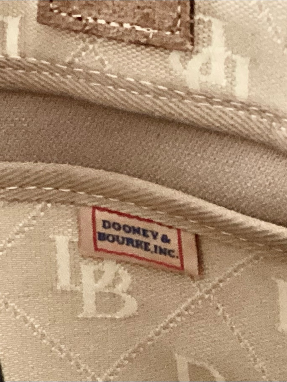 Dooney & Bourke Beige Logo Satchel with Dark Brown Trim - Picture 11 of 13